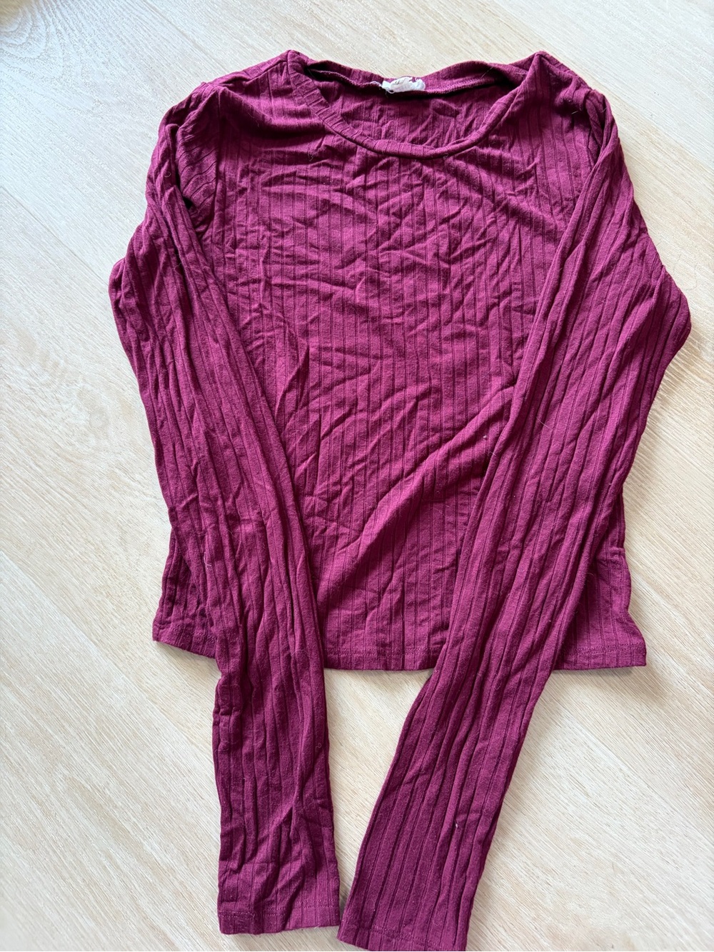Garage Berry-Maroon Ribbed crop Long Sleeve Top